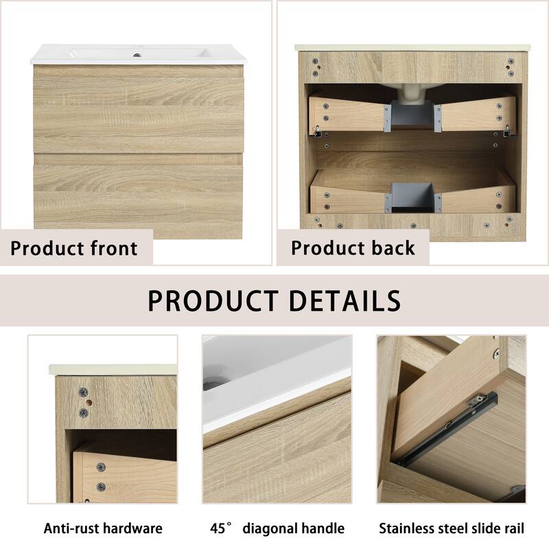 Bathroom Vanity With Sink In 24/30/36 Inch, Floating Bathroom Vanity With Soft Close Drawer