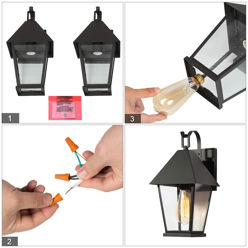 Kimbo 2-pack Modern Black Outdoor Wall Lights Garage Wall Coach Lantern for Porch, Front Door - L7.1" x W8.3" x H13.8"