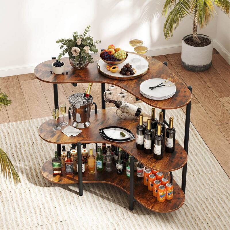 Costway 3-Tier Home Bar Unit with Stemware Racks & Storage Shelves - See Details