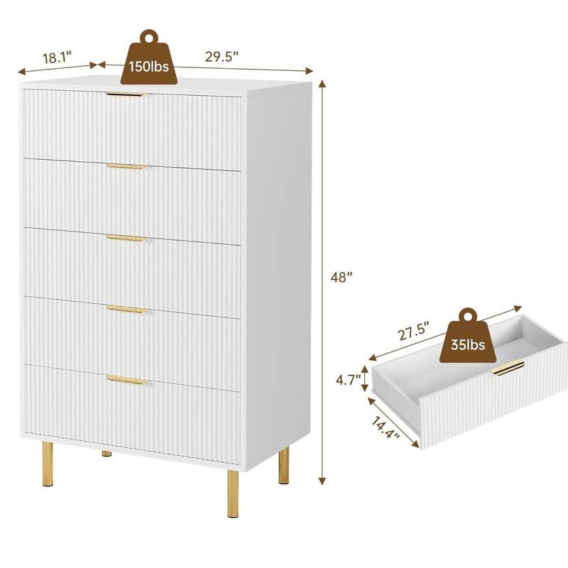 Modern Design 5 Drawer Dresser, Storage Cabinet for Bedroom, Living Room, Closet, Hallway