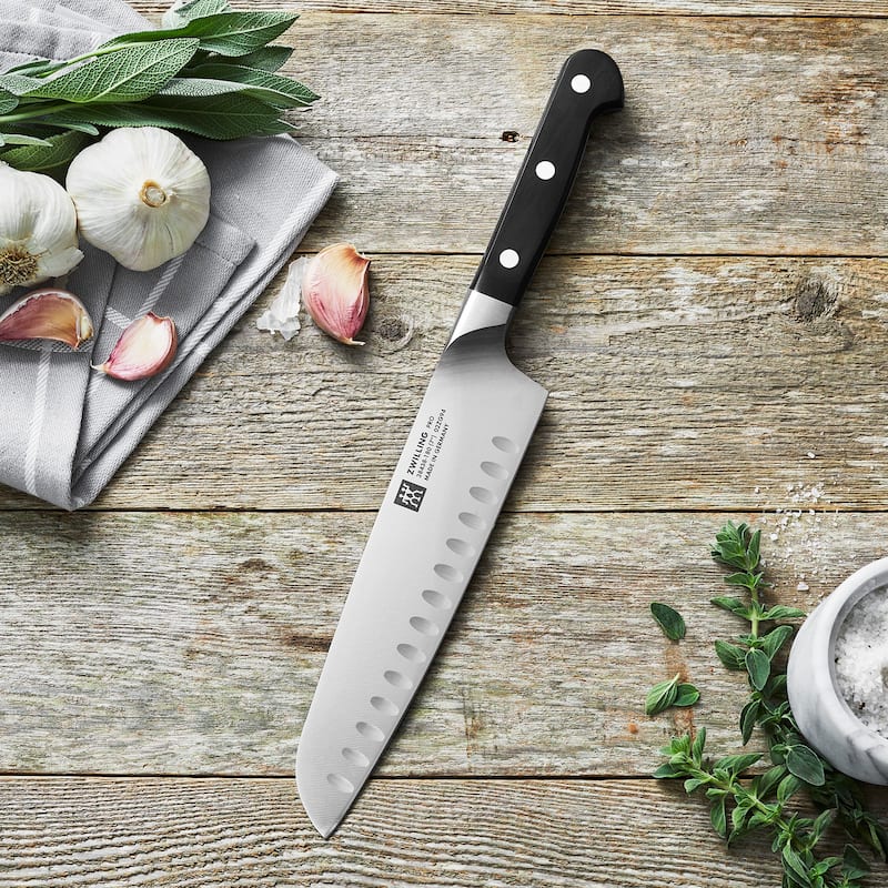 ZWILLING Pro 7-inch Hollow Edge Santoku Knife - Black/Stainless Steel