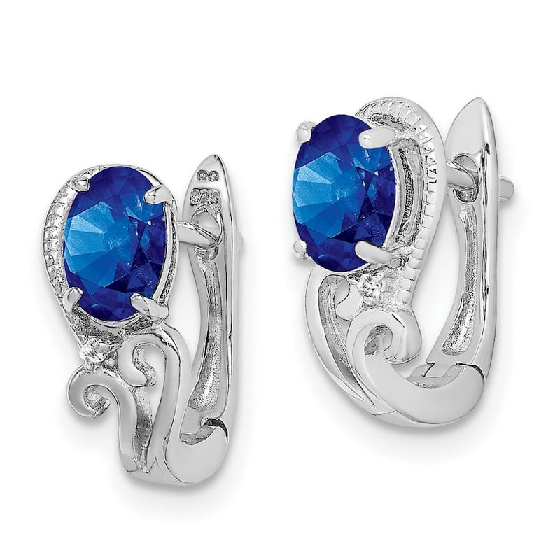 Curata 925 Sterling Silver Solid Polished Hinged hoop Rhodium Plated Diamond Sapphire Hinged Earrings - 13x13mm Wide 5mm