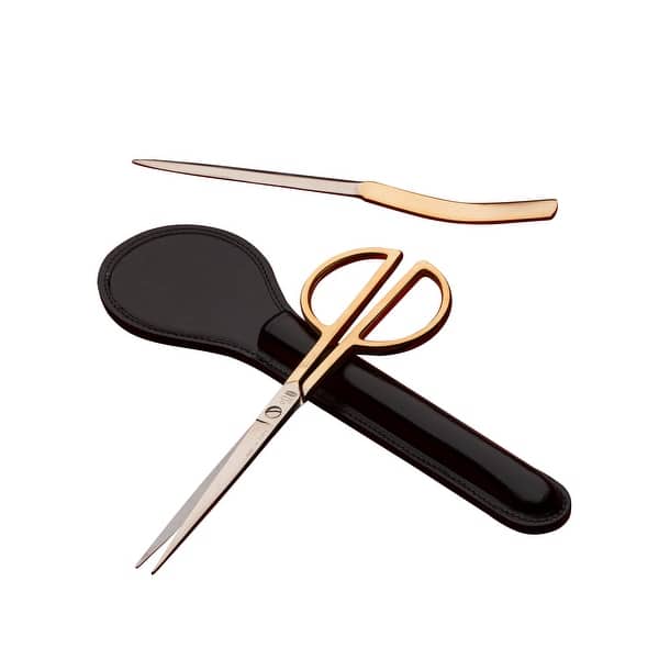 slide 2 of 5, Kings County Tools 3-Piece Letter Opener Envelope Slitter and Desk Scissors Set with Leather Case Multi - Gold/Leather/Stainless Steel - bedbathandbeyond.com