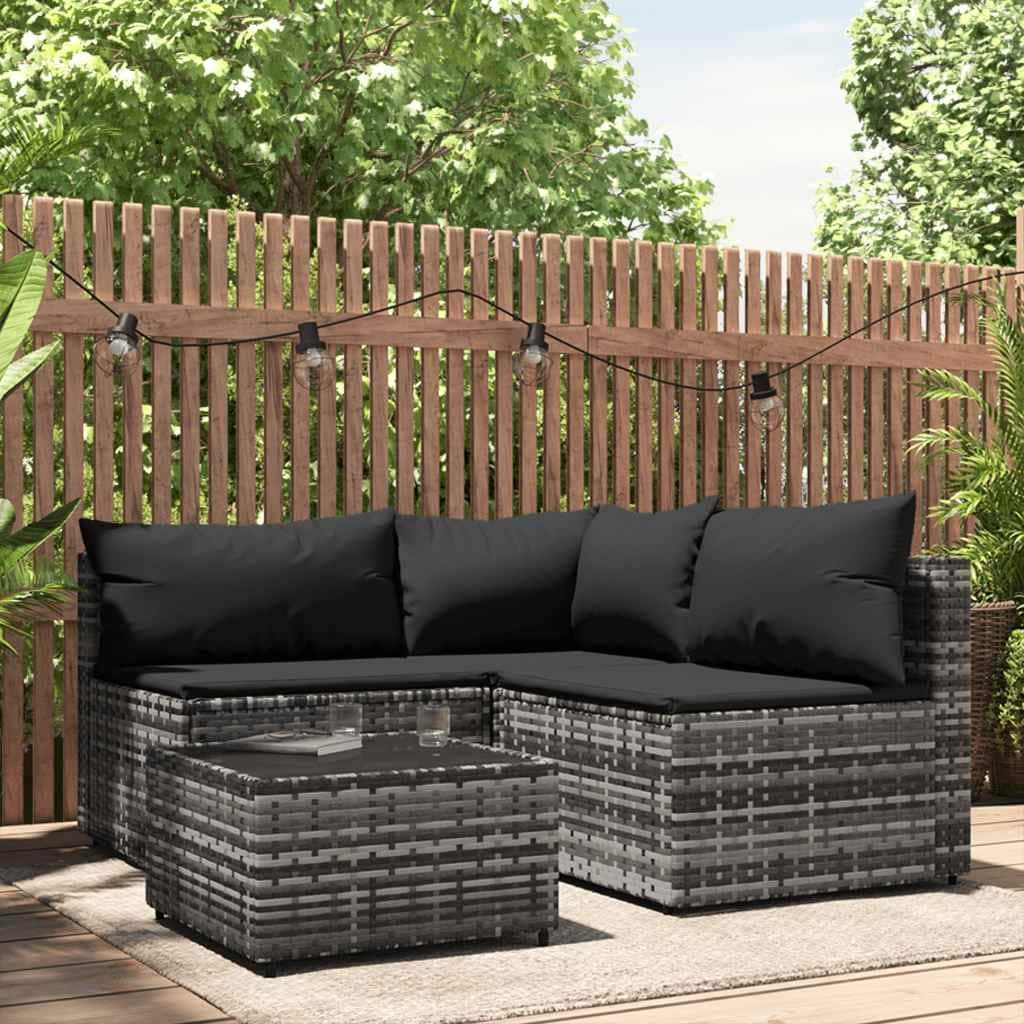 vidaXL Patio Corner Sofa with Cushions Black/Brown/Gray Poly Rattan
