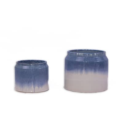 Glossy Ceramic Planters All-Weather Resistant with Drainage (Set of 2)