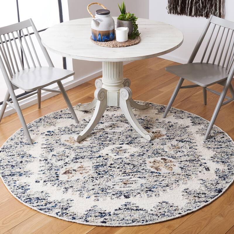 SAFAVIEH Handmade Manhattan Dashurie Wool Rug - 6'  x  6' - Ivory/Blue - Round