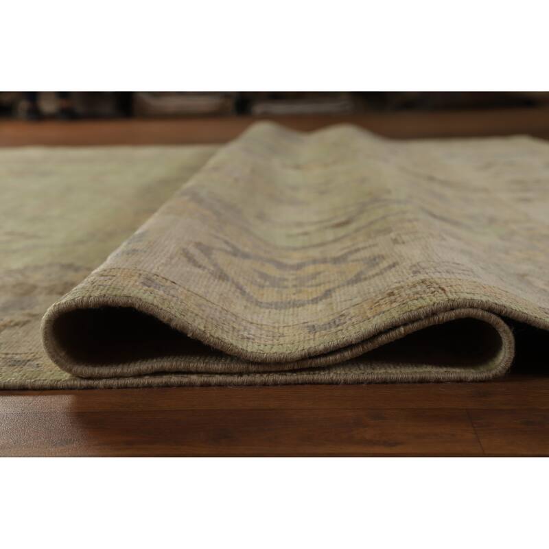 Hand Knotted Oriental 100% Wool Carpet Transitional All-Over Green Oushak Area Rug - 12' 1'' X 8' 11''