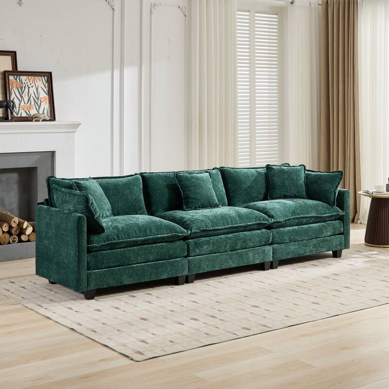 Cloud Sofa 3 Seats,Modern Sectional Couch,Comfy Double Layer Upholstered Seat Cushion - Green