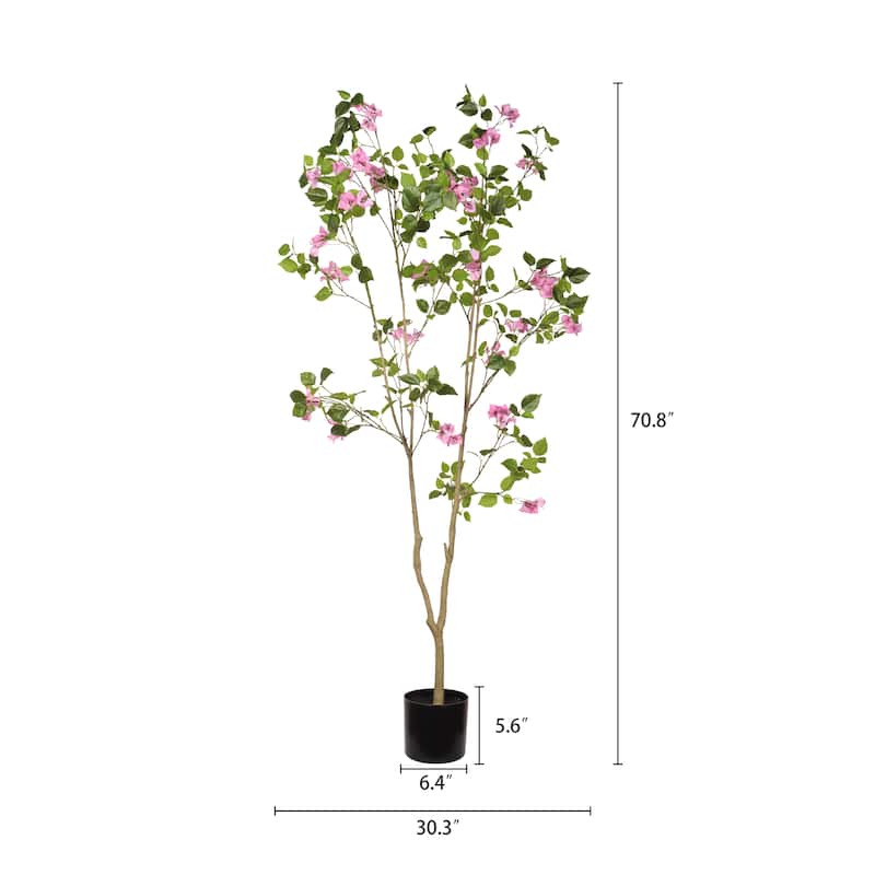 6FT Artificial Bougainvillea Tree, Realistic Fake Flowering Tree for Indoor Home Office Decor, Potted Faux Plant, 1pc/set