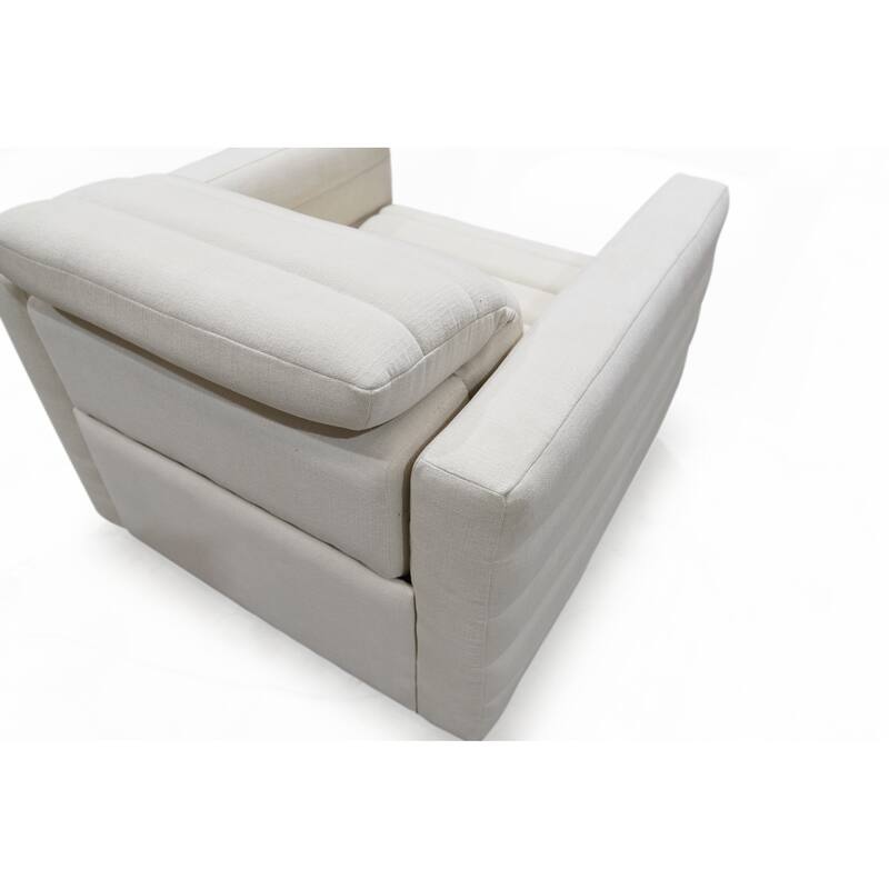 NADAAL STUDIOS Serelith Recliner Chair, Channel-Tufted Chenille Fabric with Power Motion, Rubberwood Frame, Off White