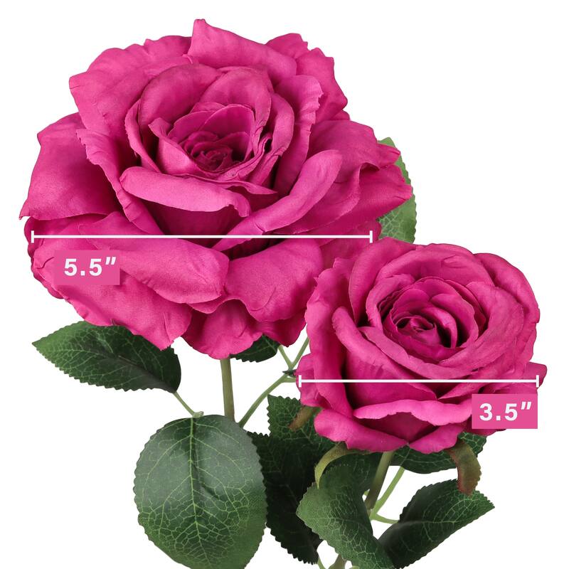 Set of 2 Magenta Artificial Grand Rose Flower Stem Bush Bouquet 22in - 22" L x 12" W x 12" DP