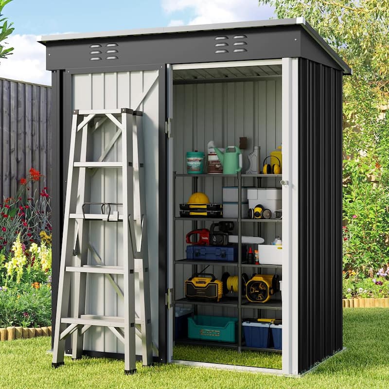 Outdoor Storage Metal Shed Garden Tool Shed with Lockable Door for Patio Furniture and Tools - Grey