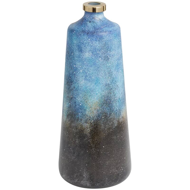 Blue Glass Galaxy Inspired Abstract Decorative Vase with Gold Top