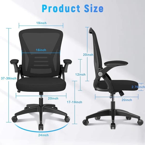 dimension image slide 7 of 8, Ergonomic Office Mid Back Chair - N/A