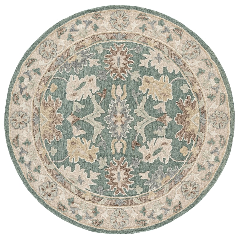 SAFAVIEH Handmade Ebony Viktorya Wool Rug - 6' Round - Green/Beige
