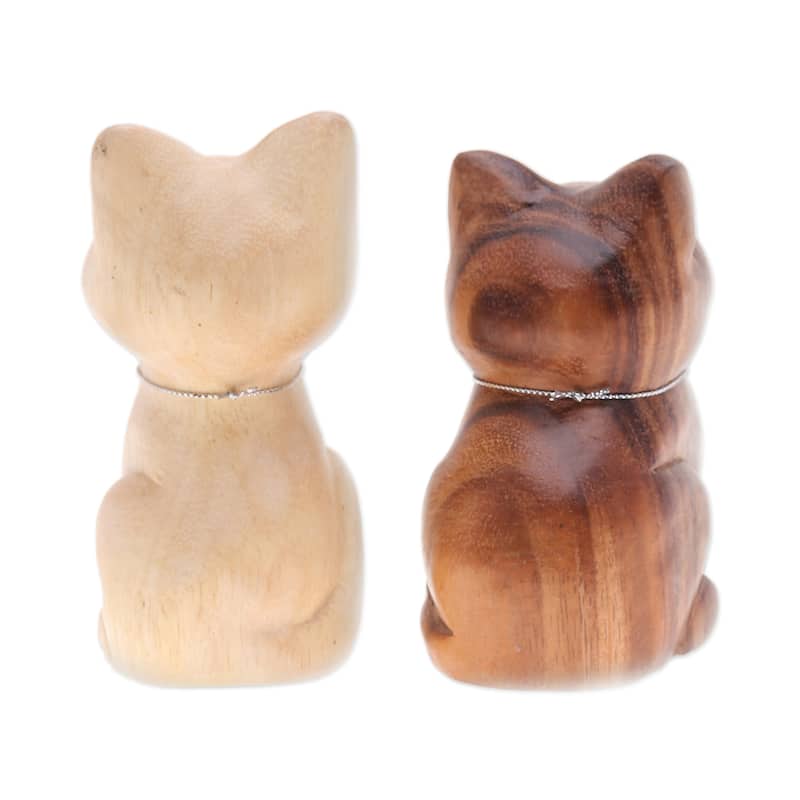 Novica Handmade Harmonious Meows Wood Figurines (Set Of 2)