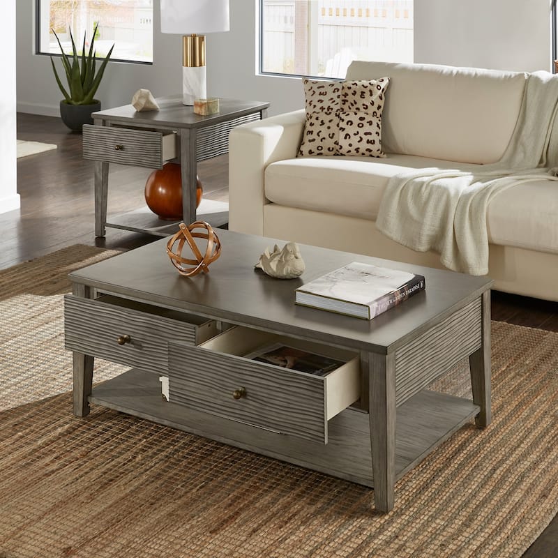 Coober Antique Grey Finish Grey Fiber Cement Table with Shelf by iNSPIRE Q Modern