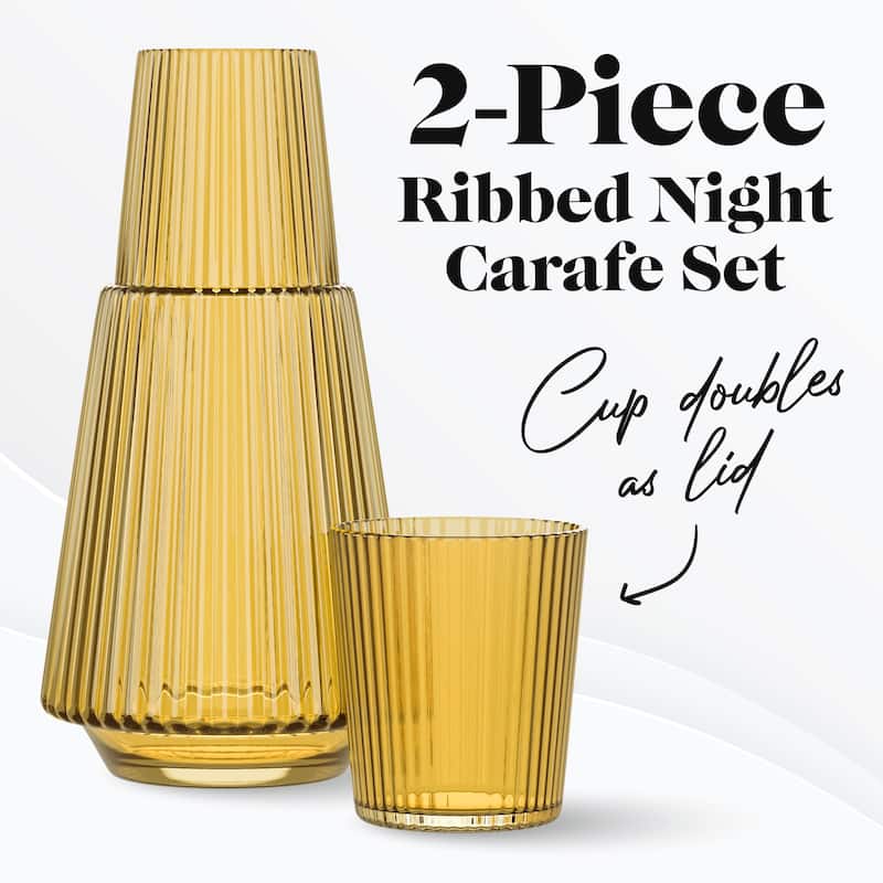 American Atelier Vintage Bedside Water Ribbed Carafe with Lid Tumbler
