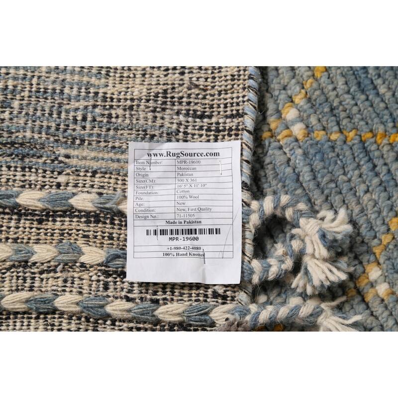 Grey Blue Moroccan Palace Size Area Rug Hand-Knotted Wool Carpet - 11'10"x 16'5"