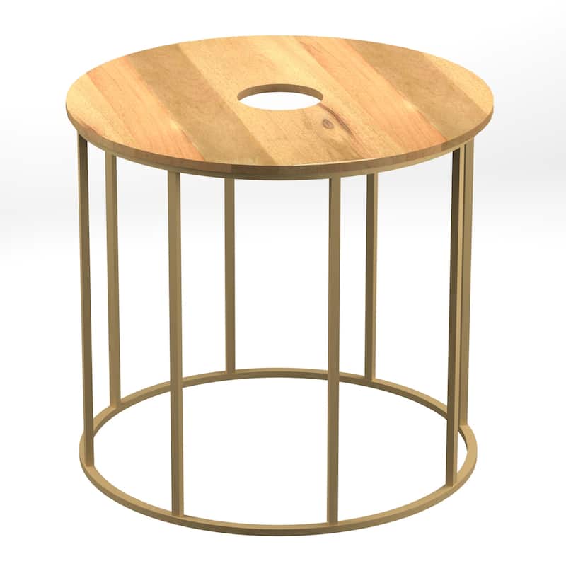 19 in. Brown and Brass Round Wood End Table, Sturdy Build End Side Table for Living Rooms