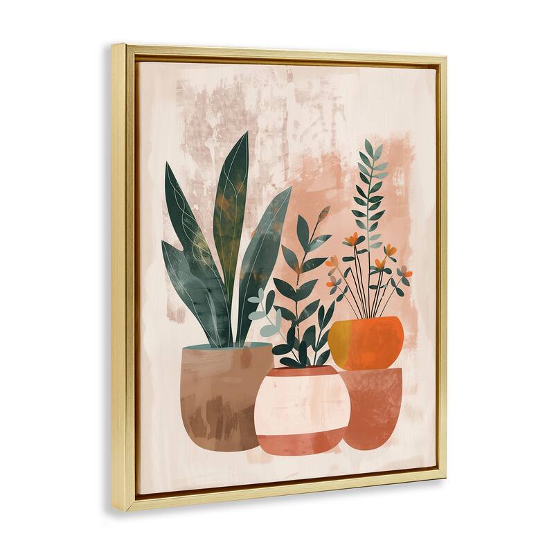 Stupell Earthy Boho Potted Plants Framed Floater Canvas Wall Art Design By LSR Creative Studio
