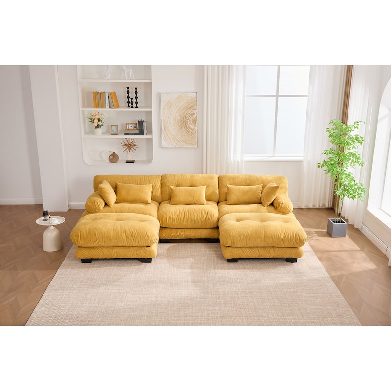 GDFStudio - UNITED WE WIN Pelletized U Shape Cloud Couch with Bolster Armrest Pillows