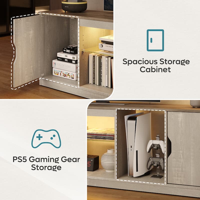 Bestier 70" TV Stand for TV, LED Gaming Entertainment Center with Storage Cabinet and Adjustable Tempered Glass Shelf
