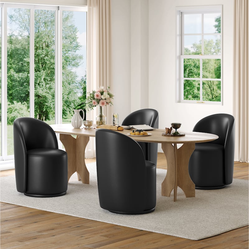 Upholstered Swivel Dining Chair Armless Barrel Chair - SET OF 4 - BLACK LEATHER