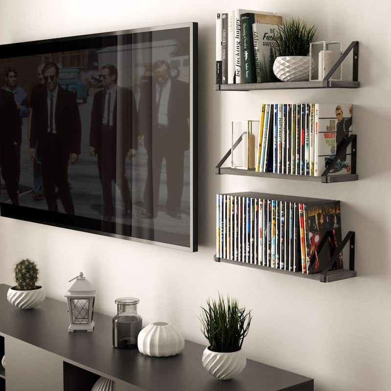 Wallniture Ponza 17"x4.5" Wood Shelves for Farmhouse Decor, Wall Bookshelves, Decorative Shelf, Custom Finish and Piece Options - 20 Pieces Gray