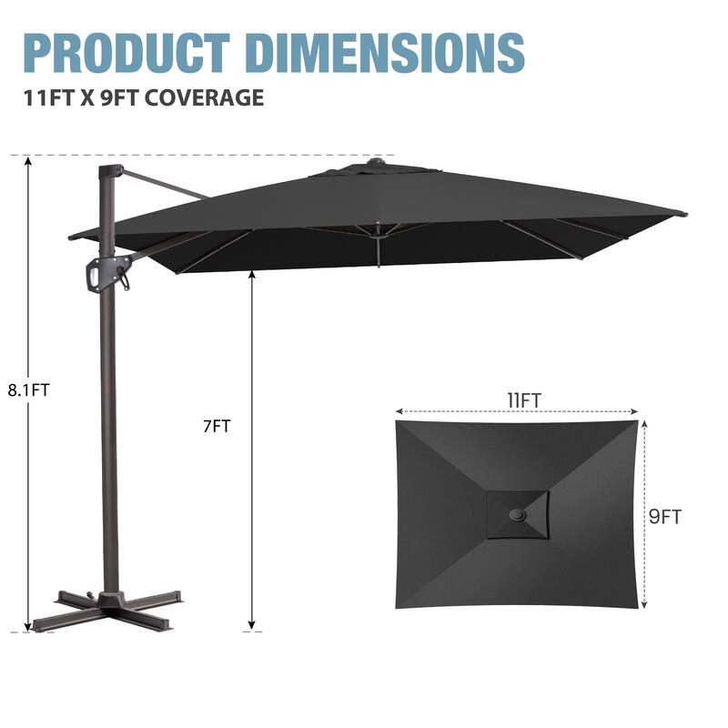VredHom Patio Outdoor 9 FT x 11 FT Cantilever-Offset Umbrella with No Base