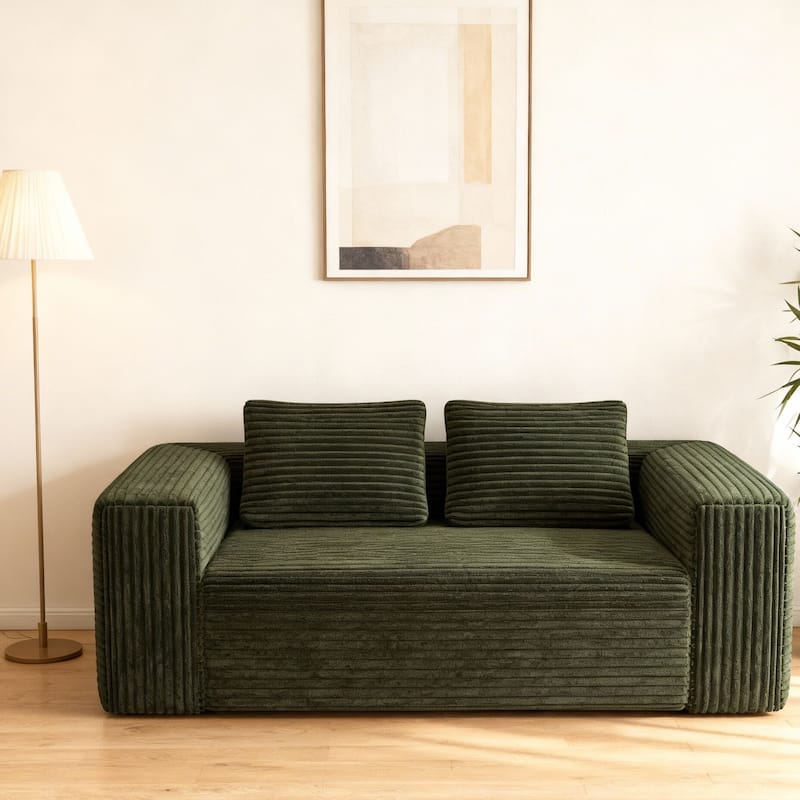Anmytek Green Corduroy 2-Seater Memory Foam Sofa in a Box Easy Transport No Assembly