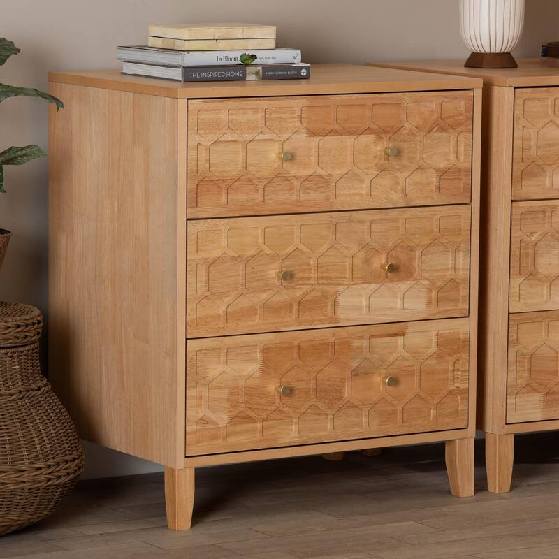 Hosea Japandi Carved Honeycomb Natural 3-Drawer Chest
