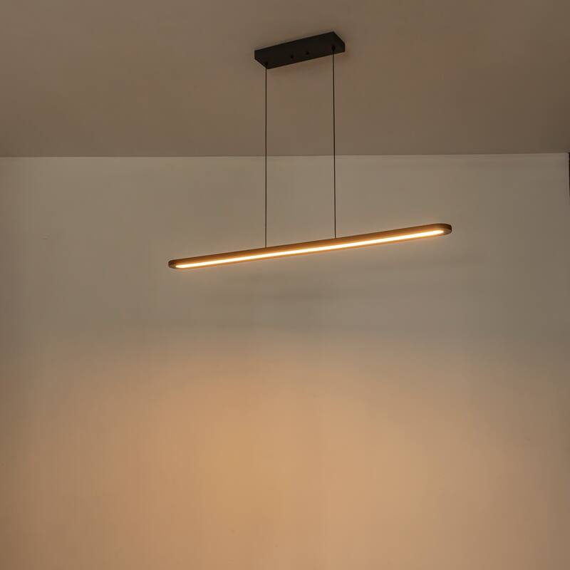 47.2 in. 1-Light Modern Farmhouse Walnut Wood Linear Dimmable Integrated LED Hanging Island Light for Dining Room