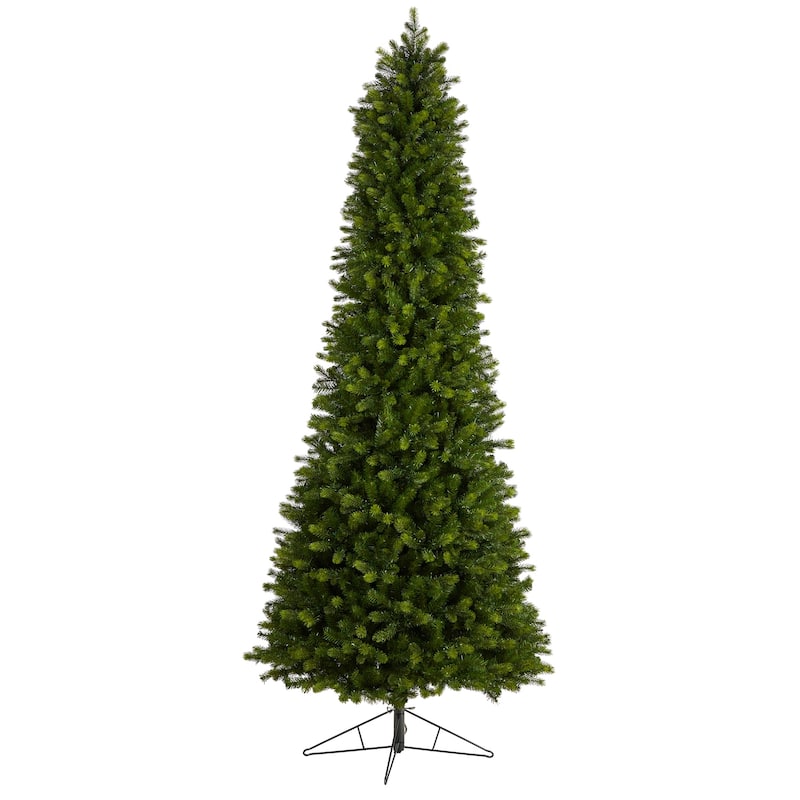 9.5ft. Slim Mountain Spruce Artificial Christmas Tree with 1400 Warm White Micro LED Lights & Remote - Majestic Statement Tree