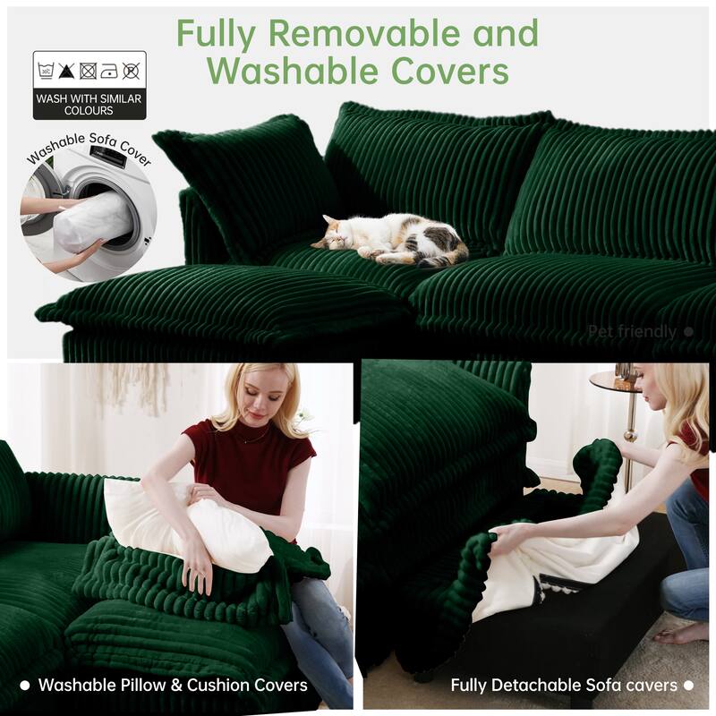 Corduroy Upholstered Armchair with Washable Covers, Deep Seat Single Couch Chair with Large Pillows, Small Space Reading Chair