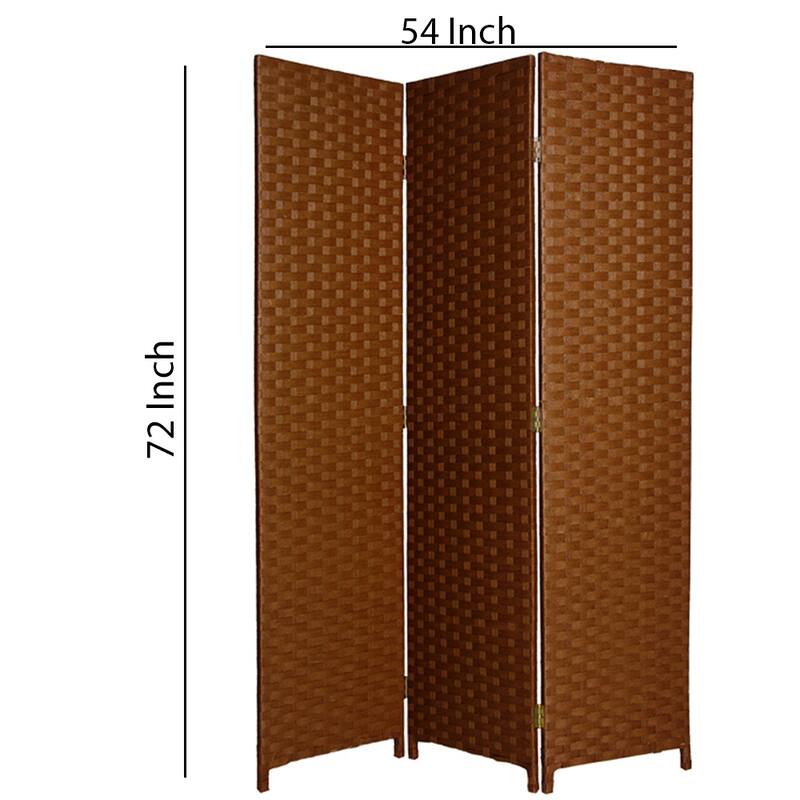 Wooden Foldable 3 Panel Room Divider with Streamline Design, Dark Brown