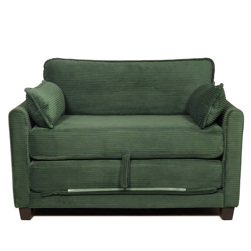 2-in-1 Convertible Corduroy Sofa Bed with Storage, High-Rebound Sponge & Solid Wood Frame