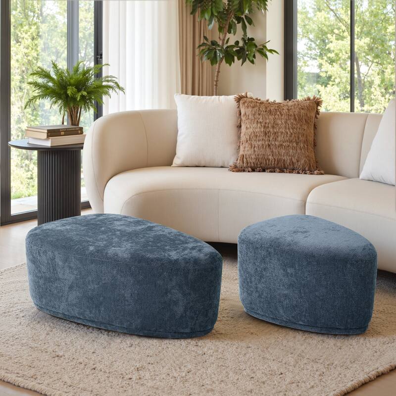 Leon 26" & 43" W Chenille Triangle Cocktail Ottoman Set - Navy