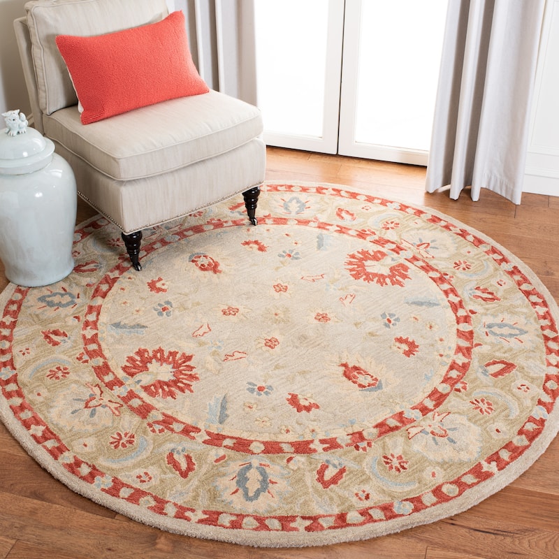 SAFAVIEH Handmade Anatolia Evlalia Traditional Oriental Hand-spun Wool Rug - 6' Round - Ivory/Green
