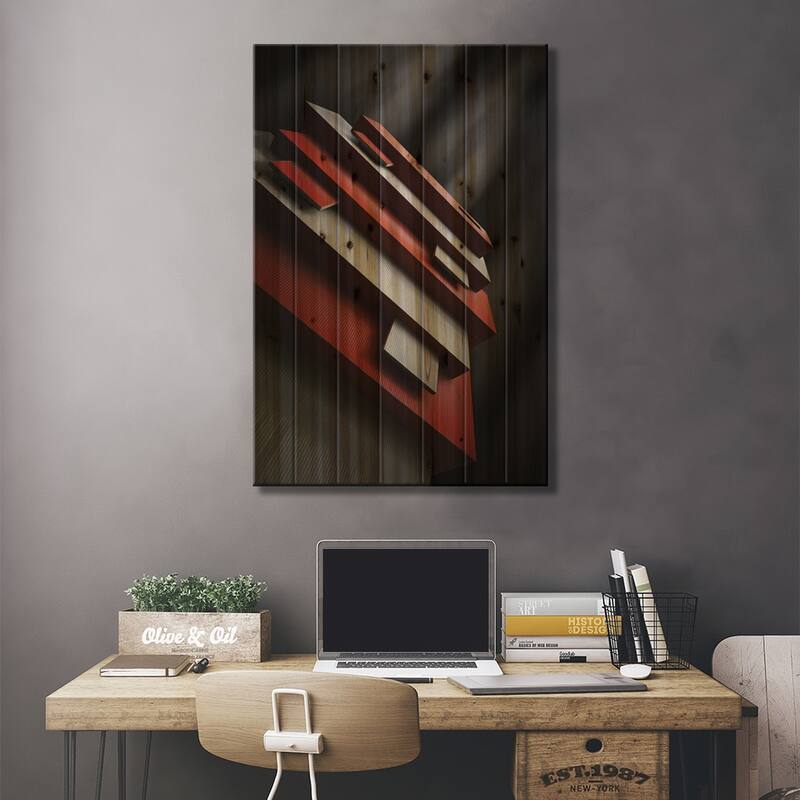Red & White Print On Wood by Ajkabajka - Multi-Color