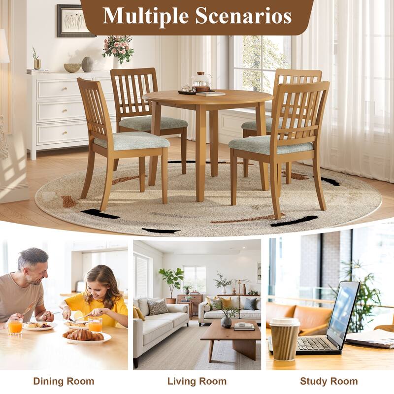 3-Piece Round Dining Table Set for 2 People, 1 Folding Wood Dining Table + 2 Upholstered Chairs, for Small Apartments