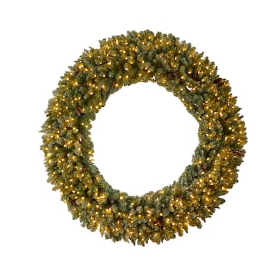 6' Giant Flocked Artificial Christmas Wreath with Lights - Green - 72