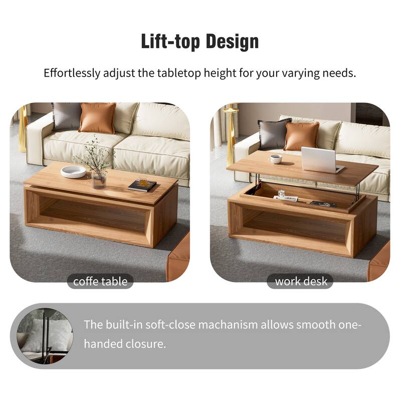 43.3" Lift Top Rectangle Coffee Table with Storage, Coffee Table with Floating Tabletop, Convertible Rising Tabletop