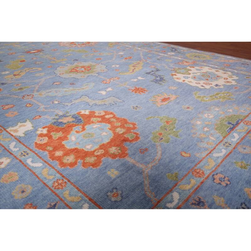 All-Over Blue Floral Oushak Oriental Area Rug Handmade Wool Carpet - 7'11"x 15'9"
