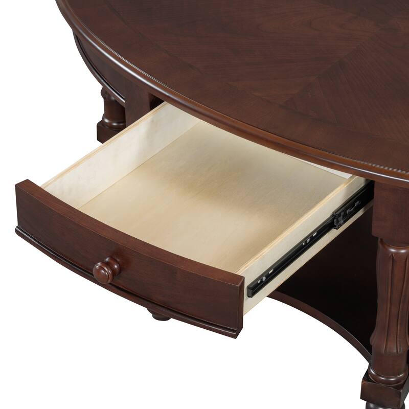 French Country Style Coffee Table Vintage Oval Coffee Table with Drawers and Storage Shelves, for Living Room