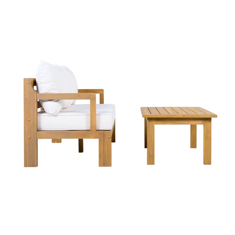 Christopher Knight Home - Modern 3-Piece Acacia Wood Outdoor Sectional Set with 3-Seater Sofa, Loveseat & Coffee Table