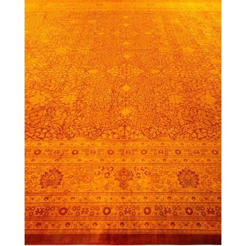 Overton Handknotted Wool Vintage Inspired Contemporary Overdyed Orange Area Rug - 18' 1" x 12' 4"