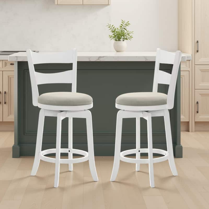 Blair Counter Height or Bar Height Rubberwood Barstool with Fabric Seat - Fog/Matte White - Counter Height - Set of 2