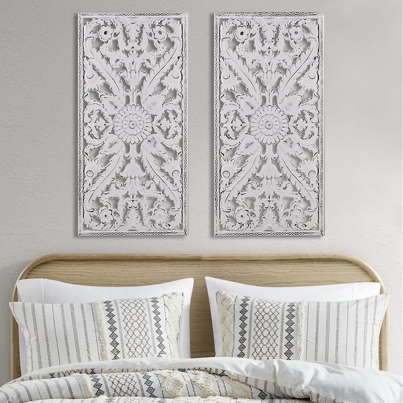Madison Park Botanical Distressed Carved Wood Wall Decor (Set of 2)