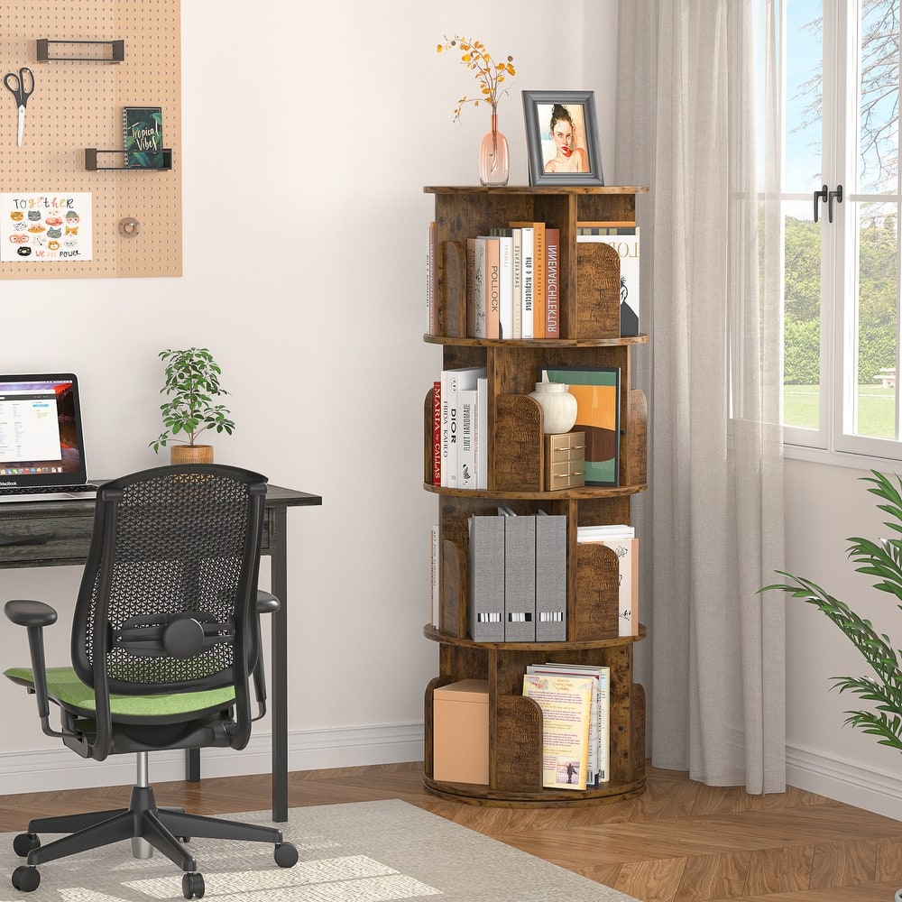 4/5/6 Tiers Round Rotating Bookcase, Revolving Floor Standing Bookshelf Corner Organizer Display